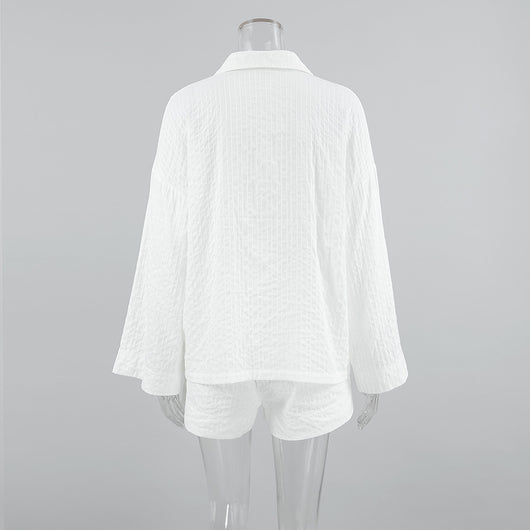 Conjunto Dos Piezas Mujer: Camisa Jacquard Blanca y Shorts - Estilo Street Fashion - Image 8