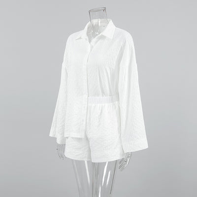 Conjunto Dos Piezas Mujer: Camisa Jacquard Blanca y Shorts - Estilo Street Fashion - Image 9