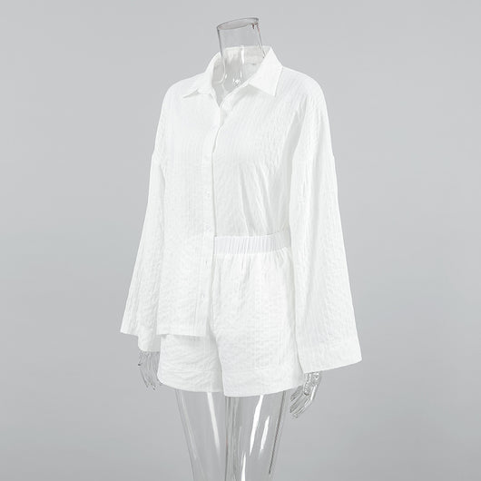 Conjunto Dos Piezas Mujer: Camisa Jacquard Blanca y Shorts - Estilo Street Fashion - Image 9