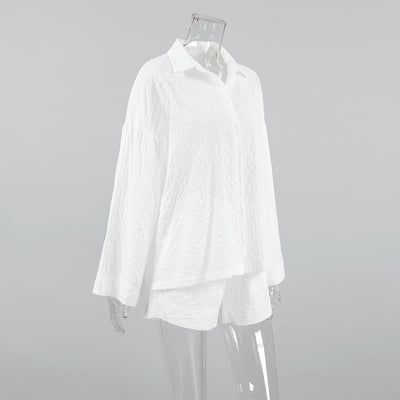 Conjunto Dos Piezas Mujer: Camisa Jacquard Blanca y Shorts - Estilo Street Fashion - Image 10
