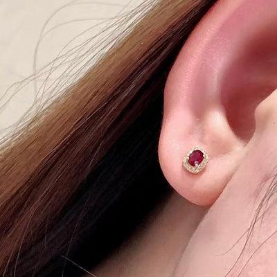 Aretes de Oro Puro con Rubí Natural y Diamantes Rojo Sangre de Paloma - Image 26