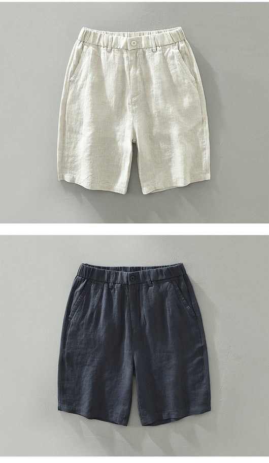 Shorts de Lino Hombre Cintura Elástica Transpirable Playa - Image 9