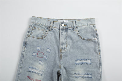 Jeans Holgados Retro con Rotos y Parches para Hombre - Image 26