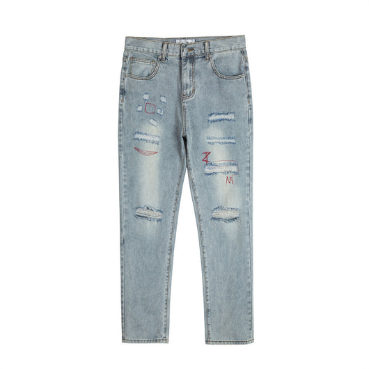 Jeans Holgados Retro con Rotos y Parches para Hombre - Image 31