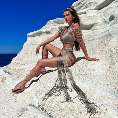 Vestido Playero Tejido a Mano con Borlas y Escote Cruzado Sexy - Image 26
