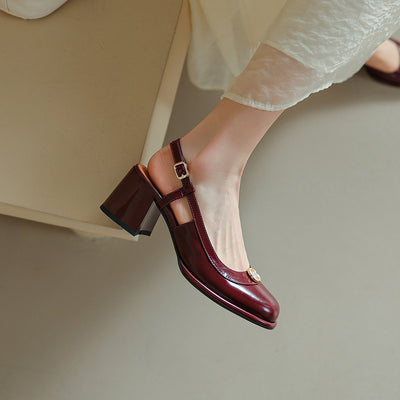 Sandalias Slingback con Tacón Grueso y Puntera Reforzada en Cuero - Image 43