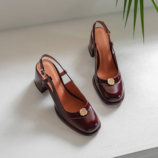 Sandalias Slingback con Tacón Grueso y Puntera Reforzada en Cuero - Image 45