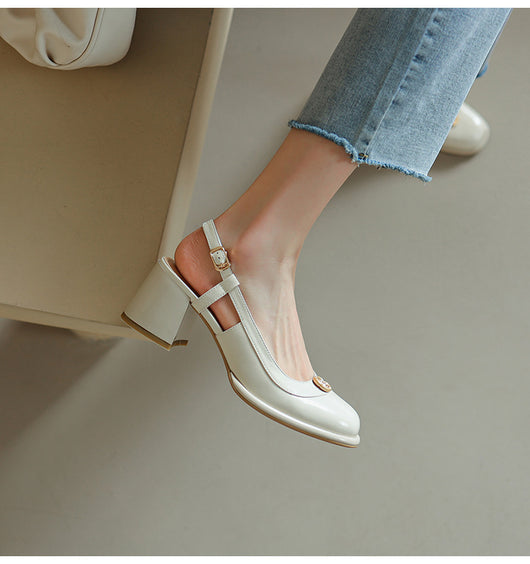 Sandalias Slingback con Tacón Grueso y Puntera Reforzada en Cuero - Image 61