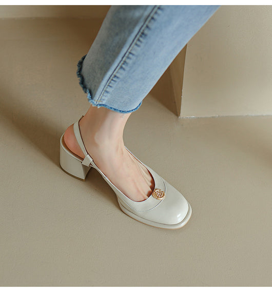 Sandalias Slingback con Tacón Grueso y Puntera Reforzada en Cuero - Image 63