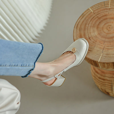 Sandalias Slingback con Tacón Grueso y Puntera Reforzada en Cuero - Image 67