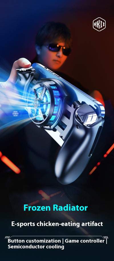 Black and white mobile phone game controller with semiconductor refrigeration, joysticks, D-pad, and action buttons. - Image 25