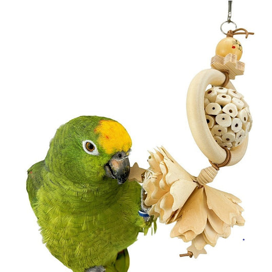 Set of 5 natural wood and rattan bird chewing toys with stars, balls, and flower shapes for parrots. - Image 26