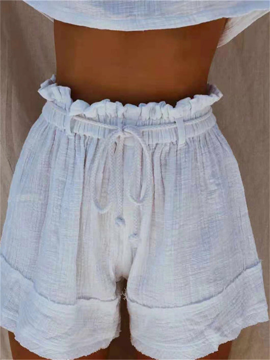 Shorts Boho de Cintura Alta Plisados con Cinturón Elástico en Algodón y Lino - Image 7
