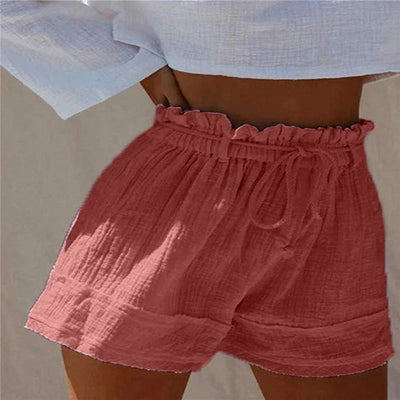 Shorts Boho de Cintura Alta Plisados con Cinturón Elástico en Algodón y Lino - Image 10