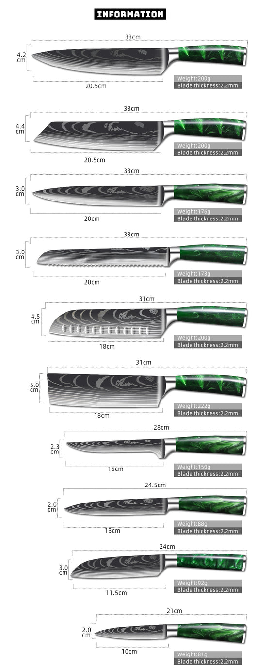 Cuchillo Damasco con Mango de Resina Verde y Grabado Láser - Image 21