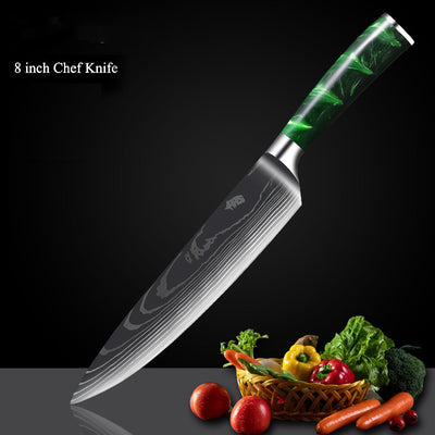 Cuchillo Damasco con Mango de Resina Verde y Grabado Láser - Image 29