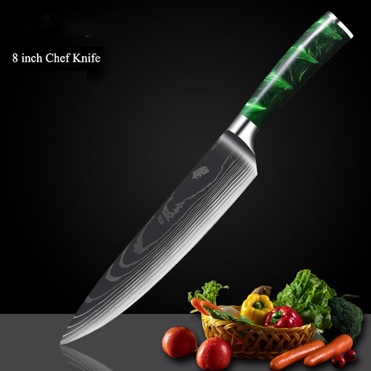 Cuchillo Damasco con Mango de Resina Verde y Grabado Láser - Image 29