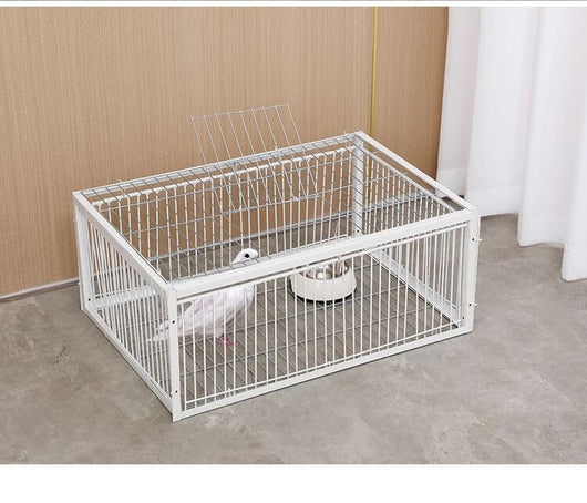 White wire pigeon cage with two side entrances and a skylight, measuring 60x40x26 cm with 2cm wire spacing. - Image 38
