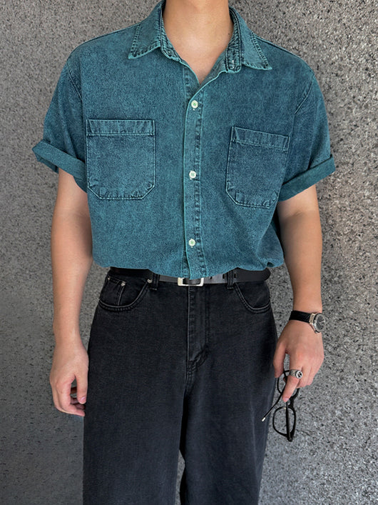 Camisa Vaquera Retro de Manga Corta para Hombre - Image 22