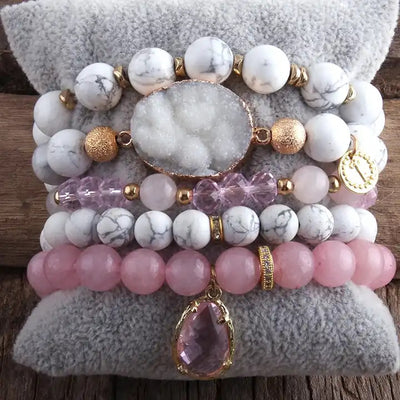 Pulsera de Cristal Natural Rosa con Agrupación de Cuarzo - Image 37