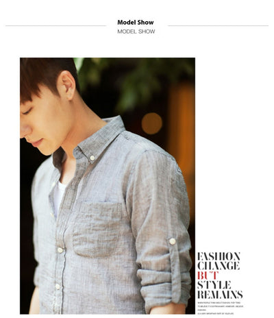 Camisa de Lino y Algodón para Hombre Manga Larga Casual Ligera - Image 8