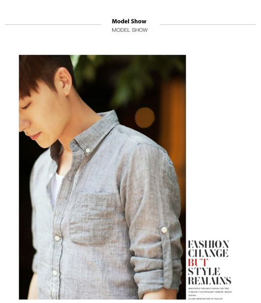 Camisa de Lino y Algodón para Hombre Manga Larga Casual Ligera - Image 8