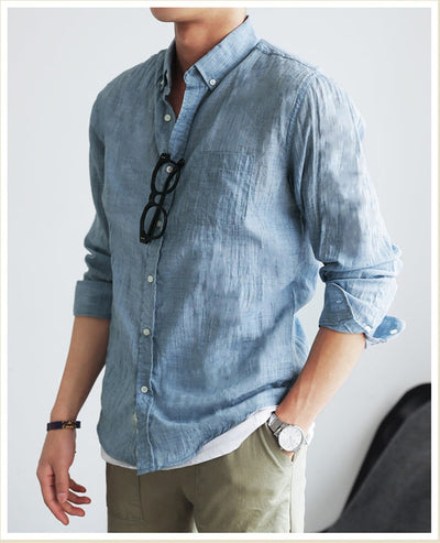 Camisa de Lino y Algodón para Hombre Manga Larga Casual Ligera - Image 9