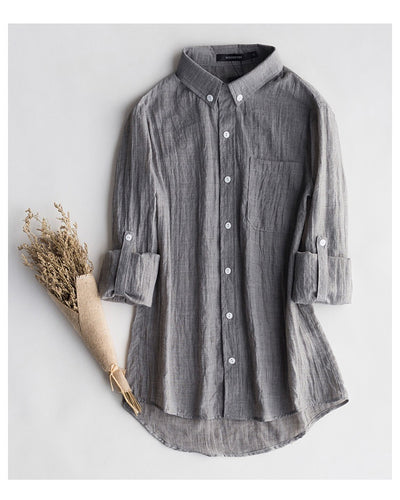 Camisa de Lino y Algodón para Hombre Manga Larga Casual Ligera - Image 17