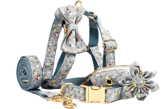 Collar Floral Azul de Algodón Poliéster para Mascotas - Image 25