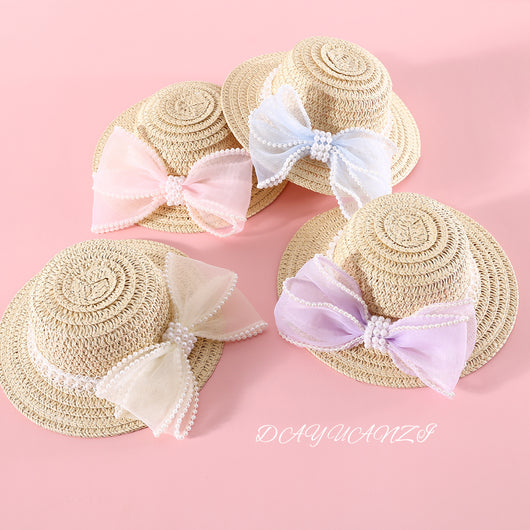 Sombrero de Paja Tejido para Gatos con Moño de Perlas - Image 19