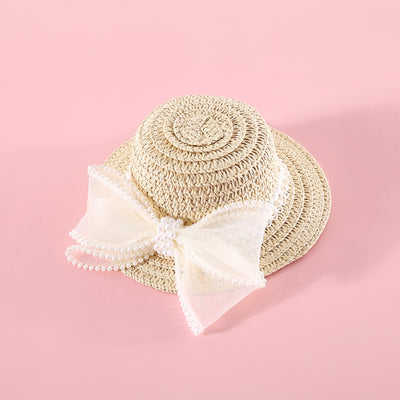 Sombrero de Paja Tejido para Gatos con Moño de Perlas - Image 21