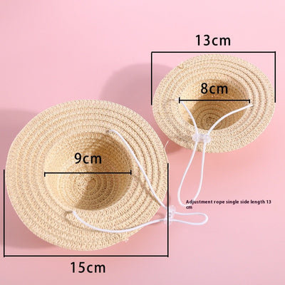 Sombrero de Paja Tejido para Gatos con Moño de Perlas - Image 24