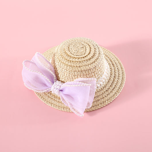 Sombrero de Paja Tejido para Gatos con Moño de Perlas - Image 25