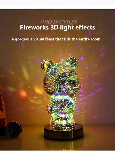 Lámpara LED 3D Fuegos Artificiales Multicolor con Osito USB para Mesita de Noche - Image 33