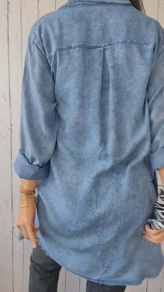 Camisa Chaqueta Casual de Tela Tipo Denim - Image 17