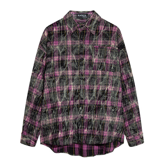 Camisa de Cuadros Tie-Dye Desgastada de Manga Larga para Hombre - Image 15