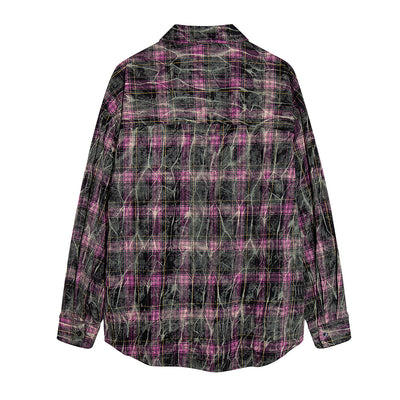 Camisa de Cuadros Tie-Dye Desgastada de Manga Larga para Hombre - Image 19