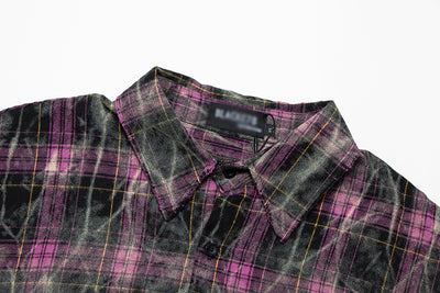 Camisa de Cuadros Tie-Dye Desgastada de Manga Larga para Hombre - Image 22