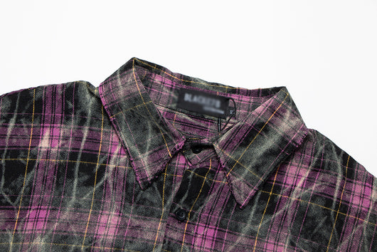 Camisa de Cuadros Tie-Dye Desgastada de Manga Larga para Hombre - Image 22