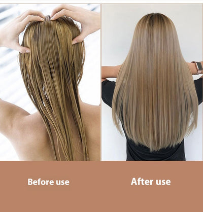 Black two-in-one hot air hair curler and straightener with a protective cap, temperature settings, and power button. - Image 8