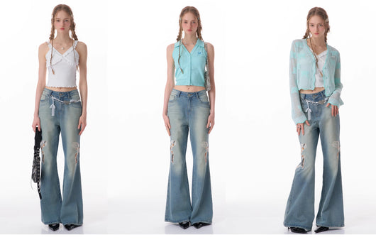 Jeans Rectos de Talle Alto con Detalle de Moño - Image 33