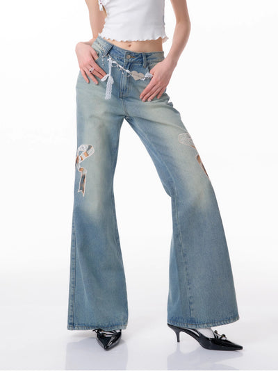 Jeans Rectos de Talle Alto con Detalle de Moño - Image 35