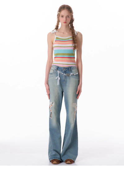 Jeans Rectos de Talle Alto con Detalle de Moño - Image 43