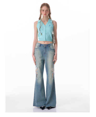 Jeans Rectos de Talle Alto con Detalle de Moño - Image 51