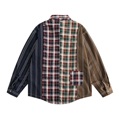 Camisa Cuadros Asimétrica Hombre Tendencia Street Style Bordes Deshilachados - Image 21
