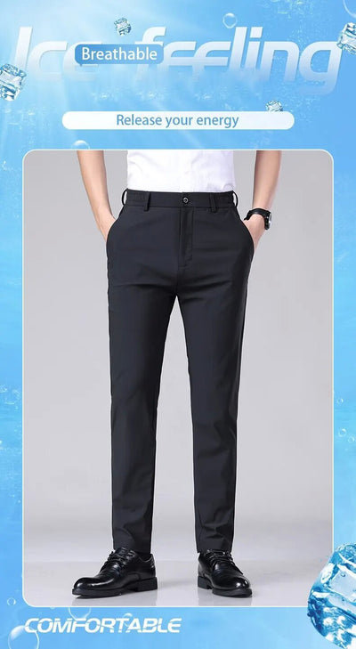 Pantalones Casuales para Hombre Ajuste Elástico Negocios Tela Ligera - Image 29
