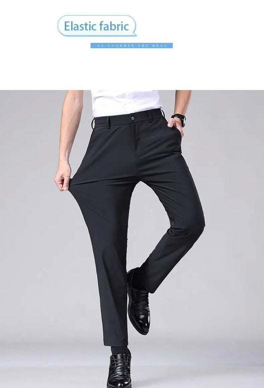 Pantalones Casuales para Hombre Ajuste Elástico Negocios Tela Ligera - Image 30
