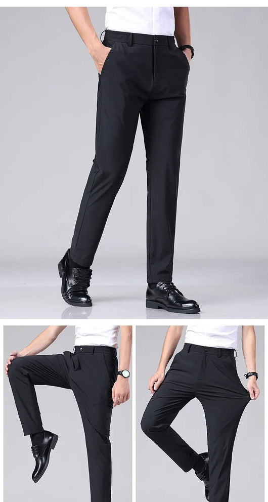 Pantalones Casuales para Hombre Ajuste Elástico Negocios Tela Ligera - Image 35
