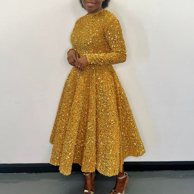Vestido Formal Midi con Lentejuelas y Manga Larga para Mujer - Image 12