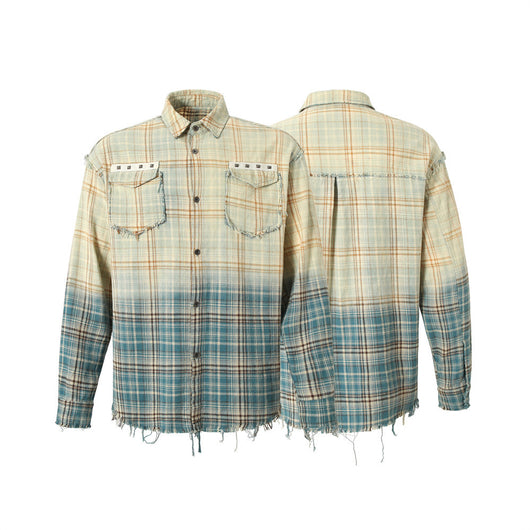 Camisa de Manga Larga Tie-Dye Cuadros Degradado para Hombre - Image 18